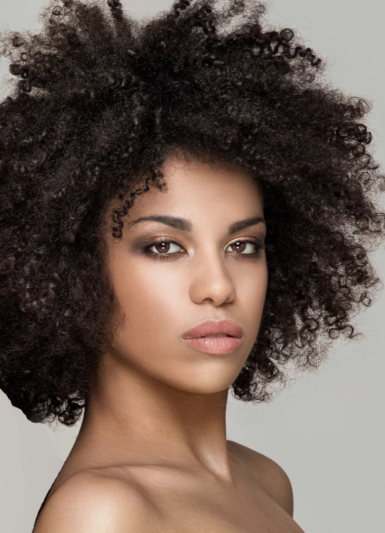 A woman with a very large afro hair style.